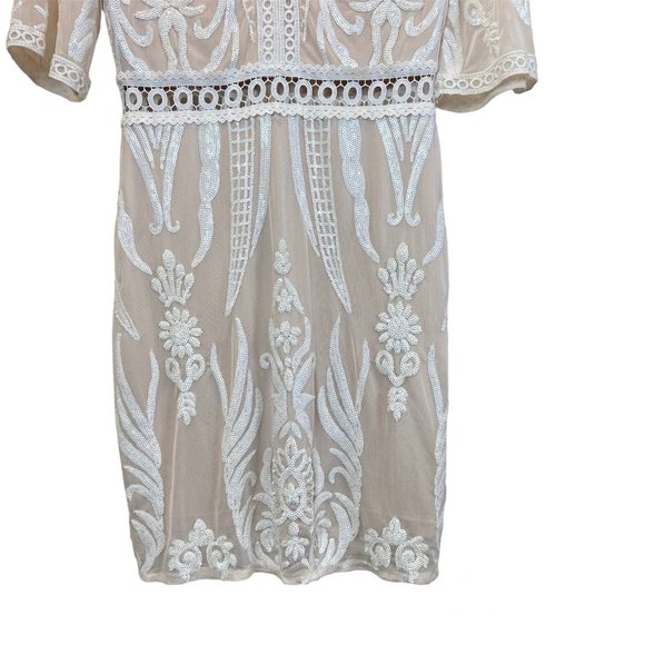 Endless Rose Beaded Brocade Dress Womens Size S White Sequin Nude lining - Picture 3 of 15